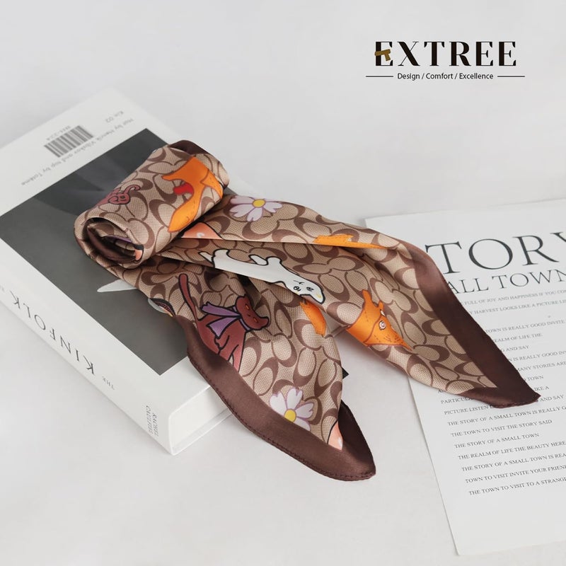 EXTREE Fashion Silky Satin Headscarf for Women Girls: Exquisite Pattern Lightweight Silk Graceful Scarfs 27.5 x 27.5 inches - Image 5